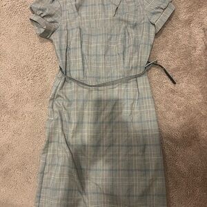 Gray Sheath Midi Dress with Cuffed Sleeves and Peter Pan Collar